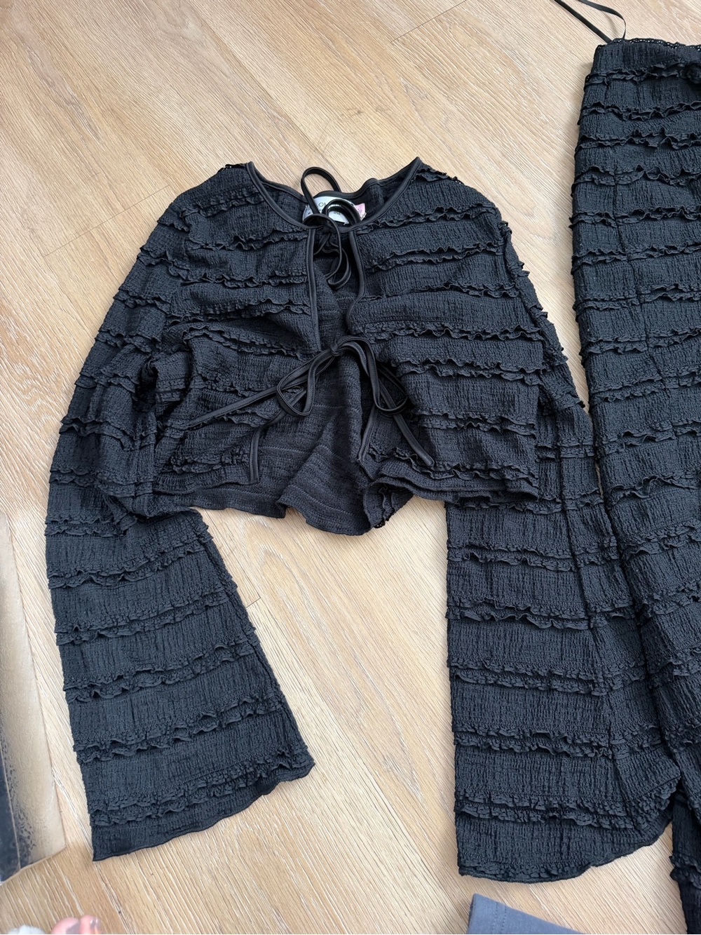 Hello Molly Black Textured Two-Piece Jumpsuit Set with Ruffled Detail - Picture 2 of 3